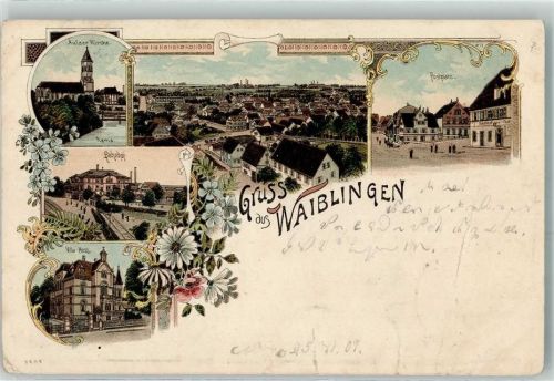 Waiblingen 1907 Postplatz Äußere Kirche Bahnhof Villa Hess