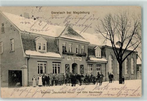 Gerwisch 1915 Gasthaus Deutsches Haus Otto Baumbach Pferdeschlitten Winter Schnee