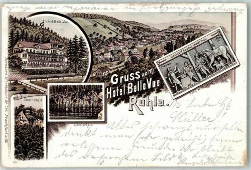 Ruhla 1897 Hotel Belle-Vue Dichterhain Emmitempel Relief an der Landgrafenschmiede