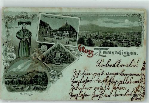 Emmendingen 1899 Rathaus Denkmal Markgräflerin Tracht Soldatengrab Tennenbach Hochburg