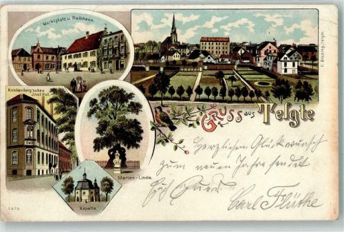 Telgte 1897 Marktplatz Rathaus Kapelle Marien Linde Knickenberg`sches Institut