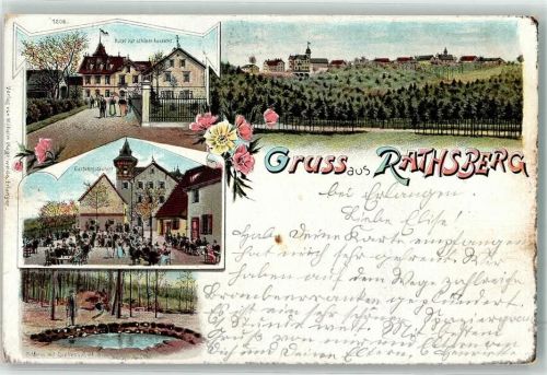 91080 W8525 Rathsberg 1897 Lithographie Hotel Zur schönen Aussicht Quellengebiet