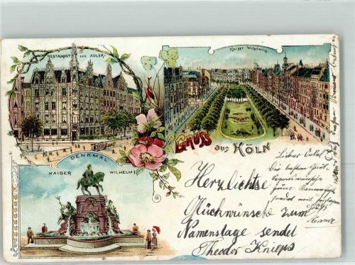 50667 W5000 Köln Kaiser-Wilhelm-Ring 1899 Lithographie Gasthaus Zum Adler Denkmal Kaiser Wilhelm I