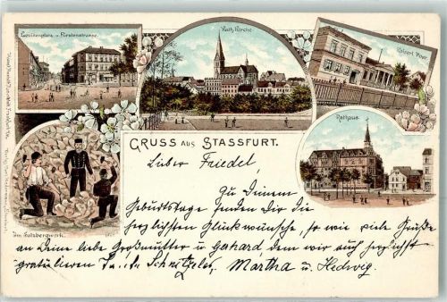 Staßfurt 1898 Salzbergwerk Kaiserl. Postamt Rathaus Selten