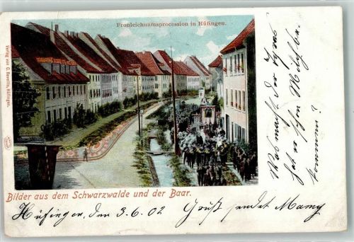 Hüfingen 1902 Bahnpost Freiburg Durau Zug 469 3.6.02 Fronleichnamsprozession