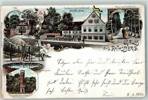 91080 W8525 Rathsberg 1900 Lithographie Schloss Gasthaus Konrad Stahl Quellengebiet Aussichtsturm