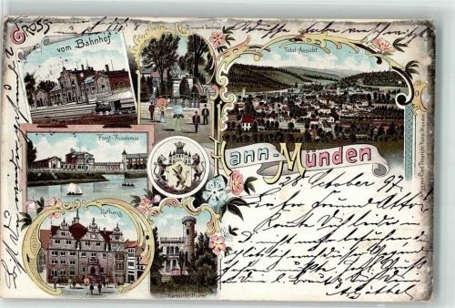 Hann. Münden 1897 Bahnhof Rathaus Bismarck-Denkmal Aussichtsturm Wappen