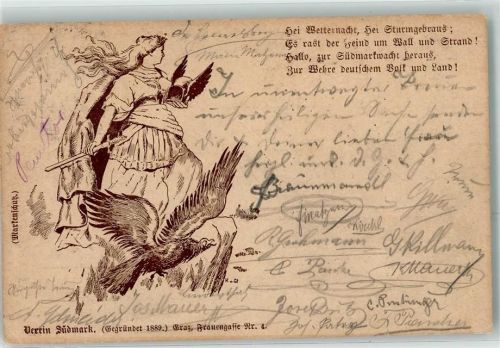 1896 Verein Südmark Adler Frau Flügelhelm Schwert