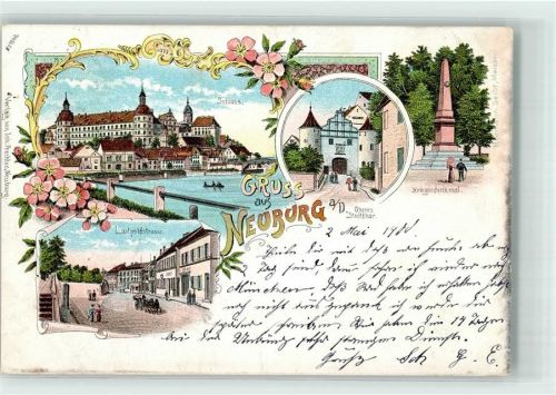 86633 W8858 Neuburg a d Donau 1900 Lithographie Schloß Oberes Stadttor Kriegerdenkmal Luitpoldstraße