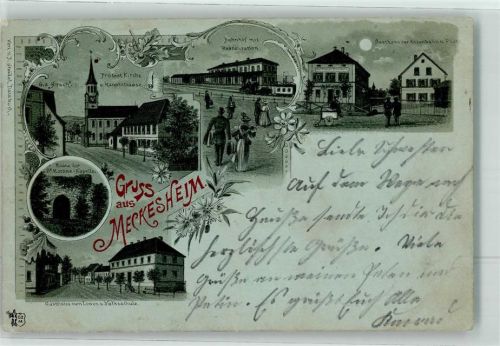 Meckesheim Ruine St. Martinskapelle Ev. Kirche Gasthaus zum Löwen Bahnpost Mannheim