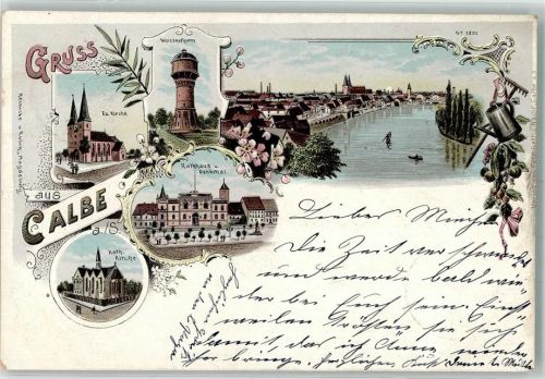 Calbe 1898 Wasserturm Ev. Kirche Rahaus Kath. Kirche Denkmal