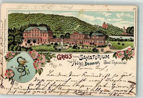 Tharandt 1897 Sanatorium und Hotel Donner Park Springbrunnen Schlange
