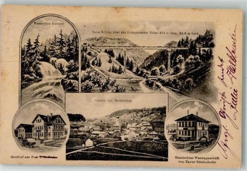 Maierhöfen 1922 Wasserfälle Eistobel Gasthaus zur Post Eisenbahnbrücke Kolonialwarenhandlung Stiefenhofer Inflationsporto