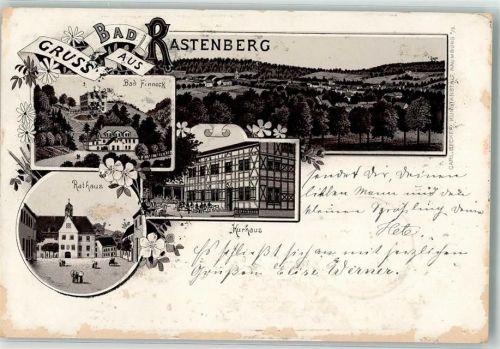Rastenberg 1899 Vorläufer Bad Finneck Rathaus Kurhaus Lithographie