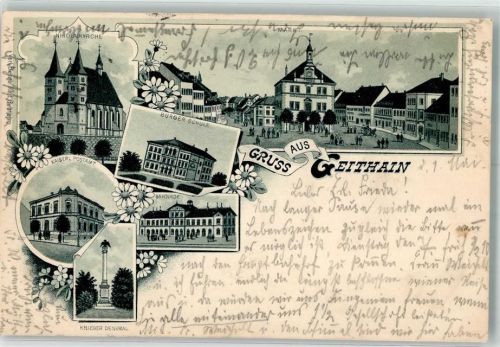 Geithain 1901 Bürgerschule Kriegerdenkmal Kaiserl. Postamt Nikolaikirche