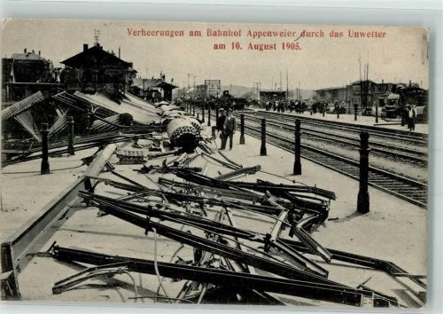 Appenweier 1905 Unwetterkatastrophe 10. Aug. 1905 Bahnhof Appenweier