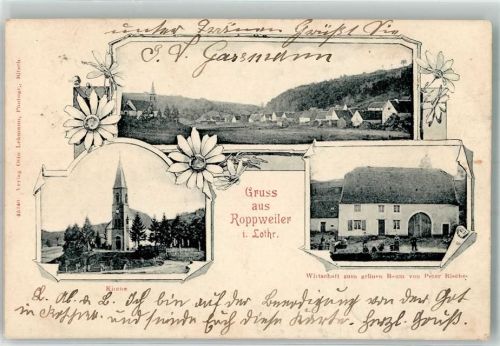 Roppeviller 1908 Kirche Gasthaus zum grünen Baum