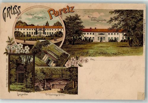 14669 O1551 Paretz 1900 Gebrauchsspuren Schloß Paretz Chinesischer Pavillon Louisentor Erinnerungs-Grotte Lithographie