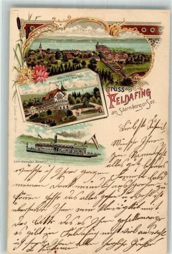 82340 W8133 Feldafing Lithographie Starnberger See Salon-Dampfer Bavaria Verlag Ottmar Zieher-München