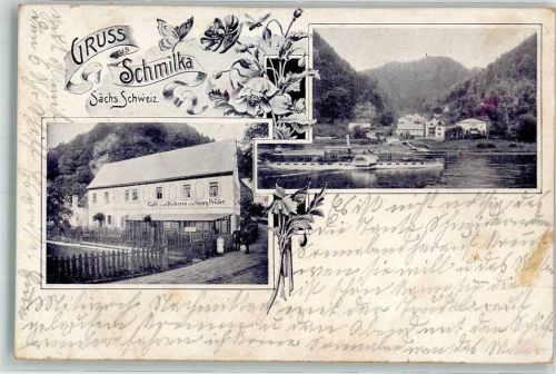 01814 O8320 Schmilka 1902 - Cafe-Bäckerei Prüfer Elbe Elbdampfer