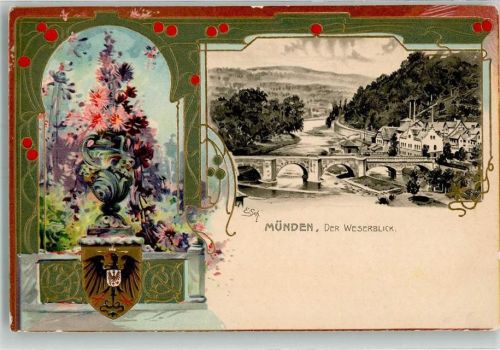 Münden Passepartout Blumenvase Weserblick Weserbrücke