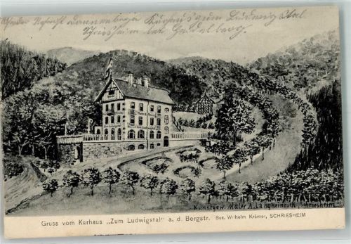 Schriesheim 1915 sign. Langheinrich A. Kurhaus Zum Ludwigstal a.d. Bergstraße