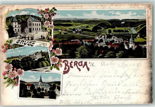 Berga 1903 Marktplatz Rathaus Schloß Kriegerdenkmal Postamt
