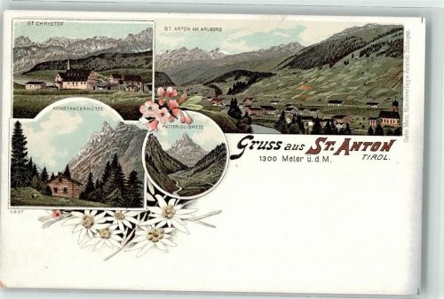 St. Anton St. Christof Konstanzerhütte Patteriol Spitze Lithographie