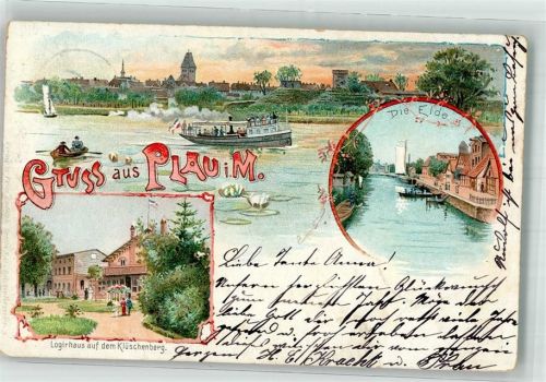 Plau 1903 Die Elde Ausflugsboot Ruderboot Logirhaus Klüschenberg
