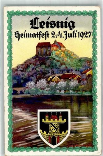 Leisnig 1927 Heimatfest 1927 Burg Mildenstein Wappen sign. Rich. Hertzsch