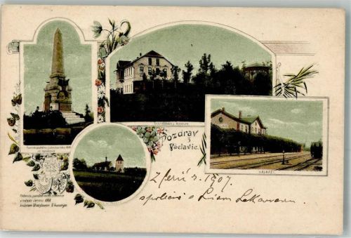 Vaclavice 1907 Denkmal Bahnhof Kirche