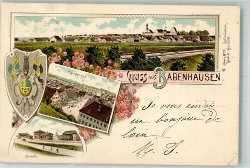 Babenhausen 1900 Lithographie Bahnhof Hauptstraße Stauchung