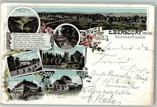 Ebersdorf 1898 Heinrichstein Blick Fürstl. Schloss Bahnhof Pensionat