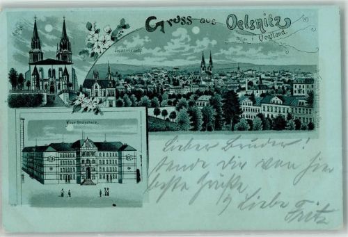 Oelsnitz 1900 Neue Realschule St. Jakobikirche