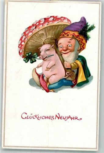 1921 Schwein Zwerg Neujahr Eulenverlag Serie 4007