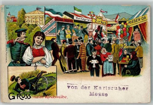 Karlsruhe 1910 - 1915 Floh-Zirkus Riesendame Fahrrad