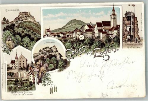 78234 W7707 Engen , Hegau 1898 Lithographie Hohenkrähen Aussichtsturm a.d. Hohenhöwen Mägdeberg