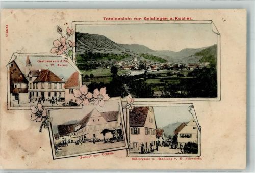 Geislingen 1900 Gasthaus Zum Adler W. Kaiser Gasthaus Zum Ochsen Bühlergasse Handlung G. Schweizer