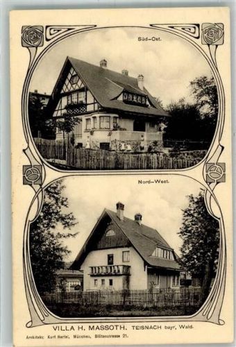 Teisnach 1910 Villa Massoth Süd-Ost - und Nord-West-Ansicht Architekt Hertel München