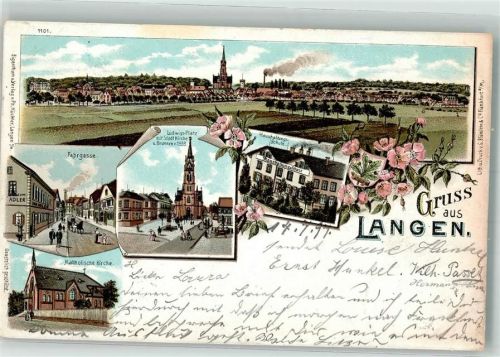 Langen 1897 Ludwigsplatz Stadtkirche Fahrgasse Gasthaus Adler Kath. Kirche