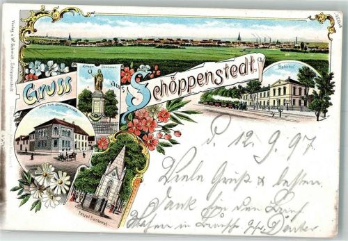 Schöppenstedt 1897 Kriegerdenkmal Tetzel-Denkmal Hotel zum Deutschen Hause Bahnhof Soldatenbrief