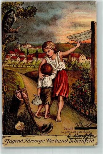 Scheinfeld 1910 Jugend-Fürsorge-Verband-Scheinfeld Wegweiser Rabe Geschwisterpaar