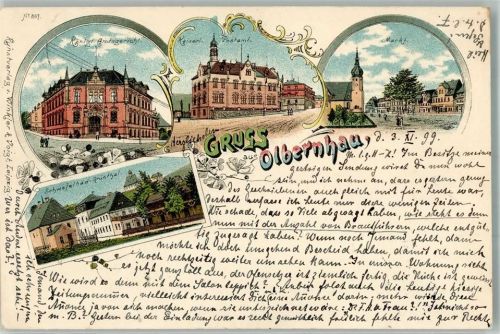 Olbernhau 1899 Kgl. Amtsgericht Kaiserl. Postamt Marktplatz Schwefelbad Grüntal