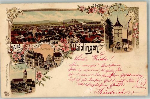 Waiblingen 1898 Lithographie Marktplatz Beinsteiner Torturm