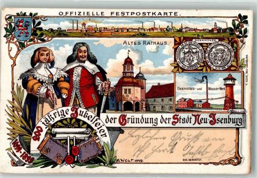 Neu-Isenburg 1899 900 Jahr-Feier Gründung Stadt Neu-Isenburg Wappen Edelleute Altes Rathaus Denkmünze sign. Wolf
