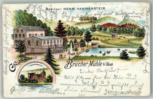 Haan 1898 Gasthaus Brucher Mühle Casparsbruch Bahnpost Köln-Elberfeld