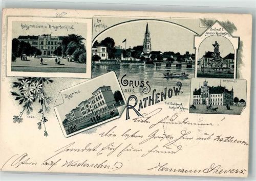 14712 O1830 Rathenow 1900 Lithographie Kaserne Realgymnasium Am Haveltor Kreishaus