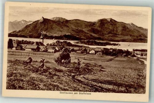 82418 W8110 Seehausen a. Staffelsee 1926 - Bauern bei der Feldarbeit Staffelsee