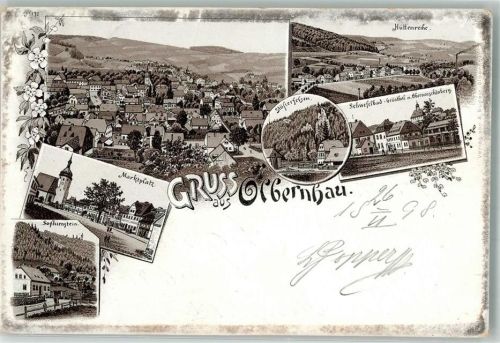 Olbernhau 1898 Verläufer Druck um 1890 Hüttenreihe Schwefelbad Marktplatz Sophienstein