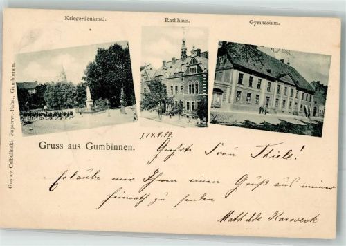 Gumbinnen 1899 Kriegerdenkmal Rathaus Gymnasium